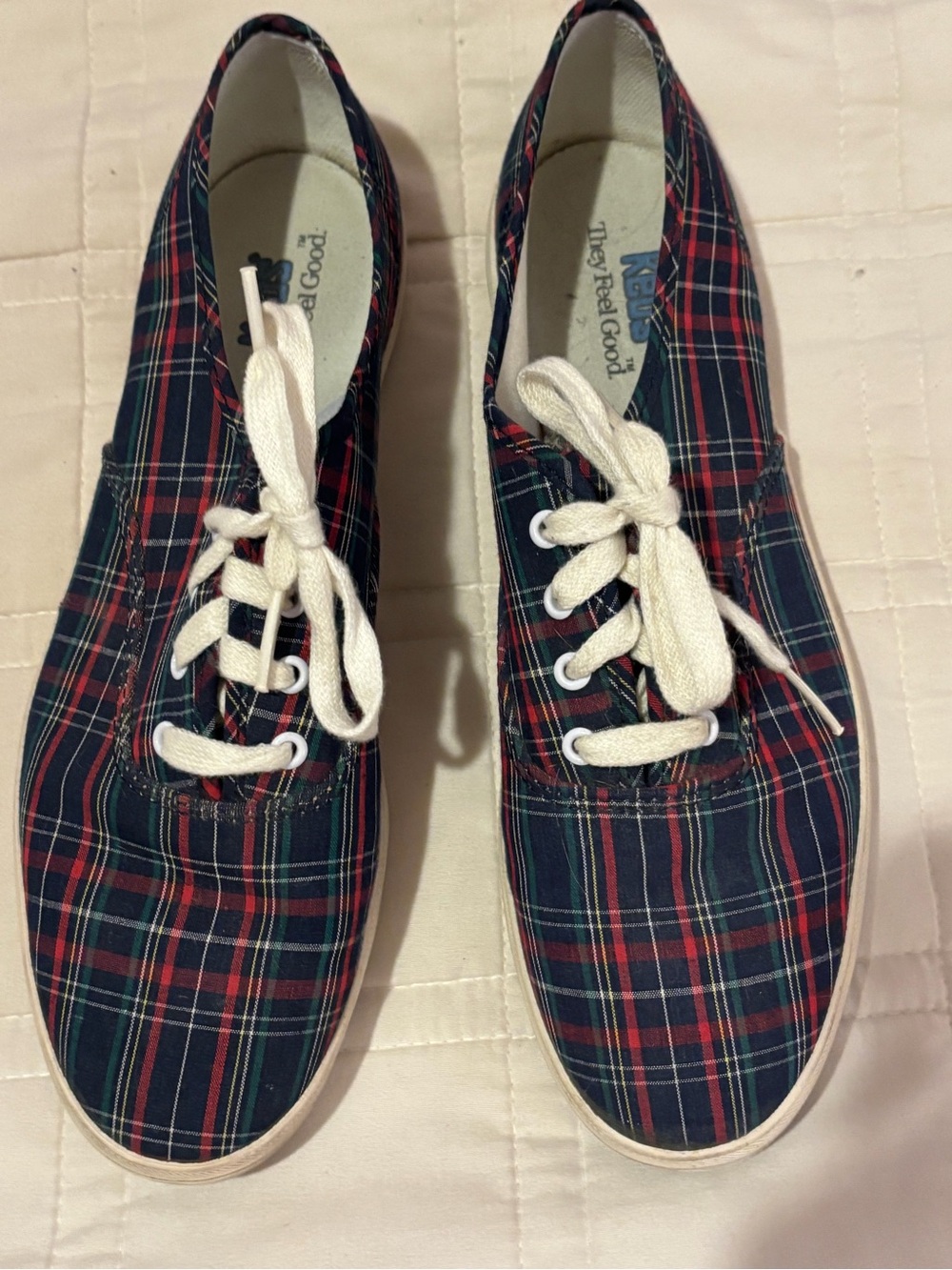 Keds Plaid Canvas Lace-Up Sneakers in Navy and Red